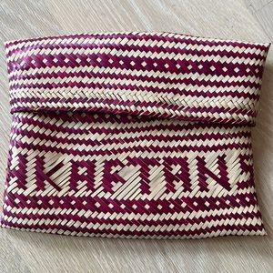 Brand New: Pippa Holt Woven Straw Clutch. Burgundy/Pink and Cream color